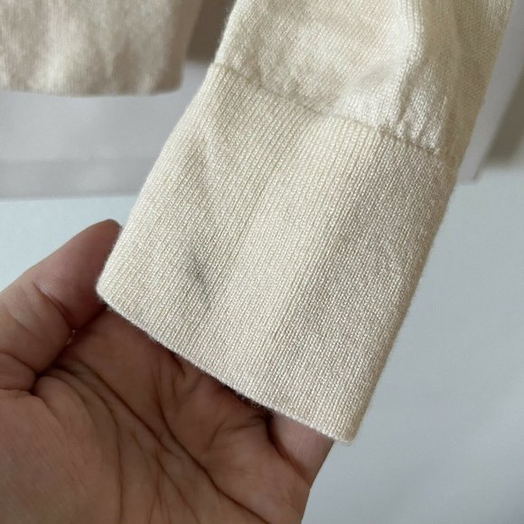 Babaton Size Medium Sweater Faux Wrap Cream 100% Merino Wool V Neck Soft - Picture 8 of 10